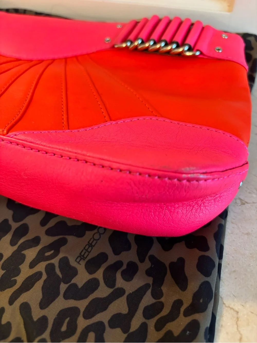 Rebecca Minkoff Park Avenue Two-Tone Leather Clutch -  Hot Pink & Coral